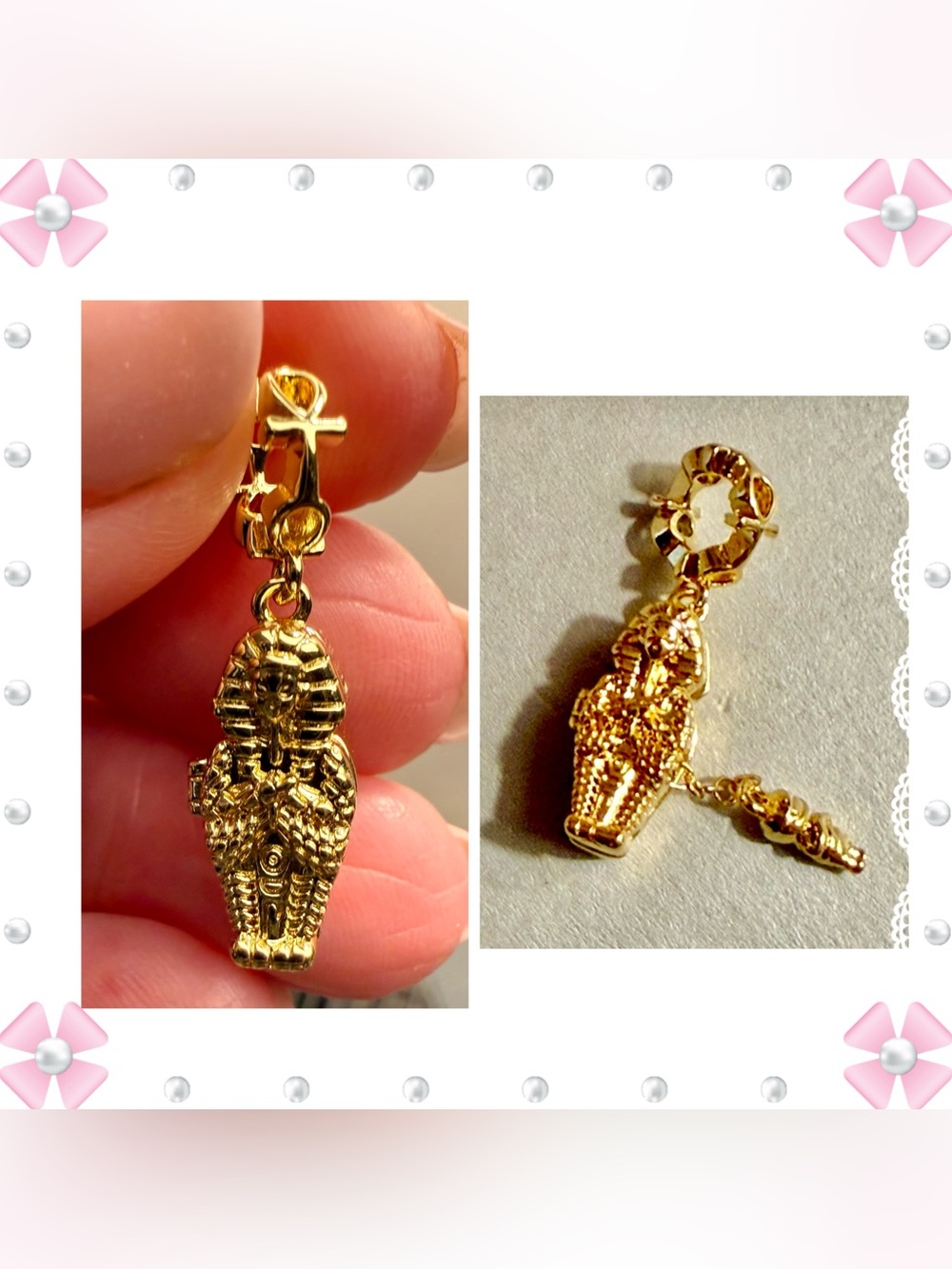 Charm / pendant - hinged egyptian coffin - opens to tiny gold tone mummy NEW